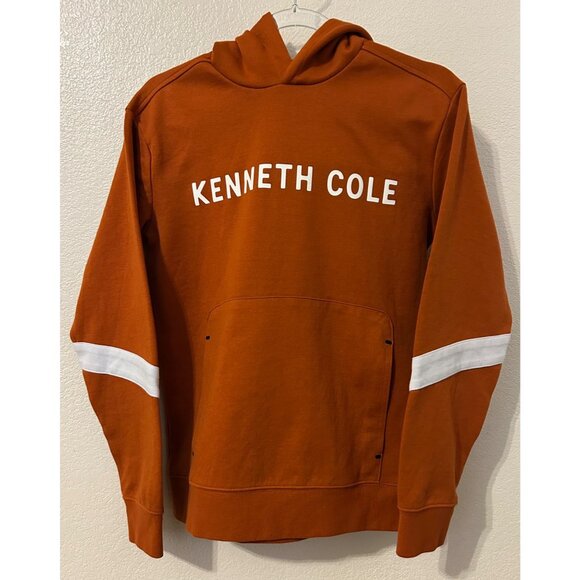 Kenneth Cole Rust Orange Hoodie Sweatshirt w/ White Stripes & Front Pocket Small - Picture 1 of 7